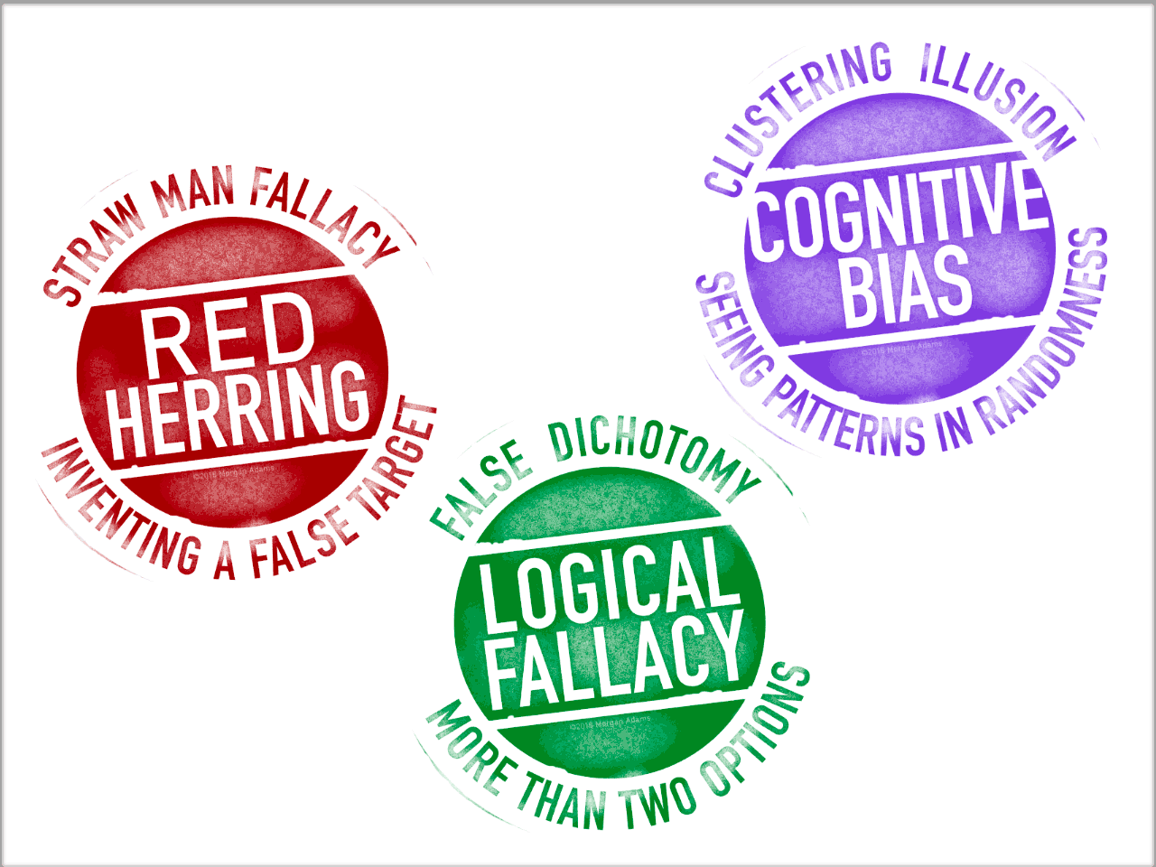 Logical fallacies rubber-stamp style stickers