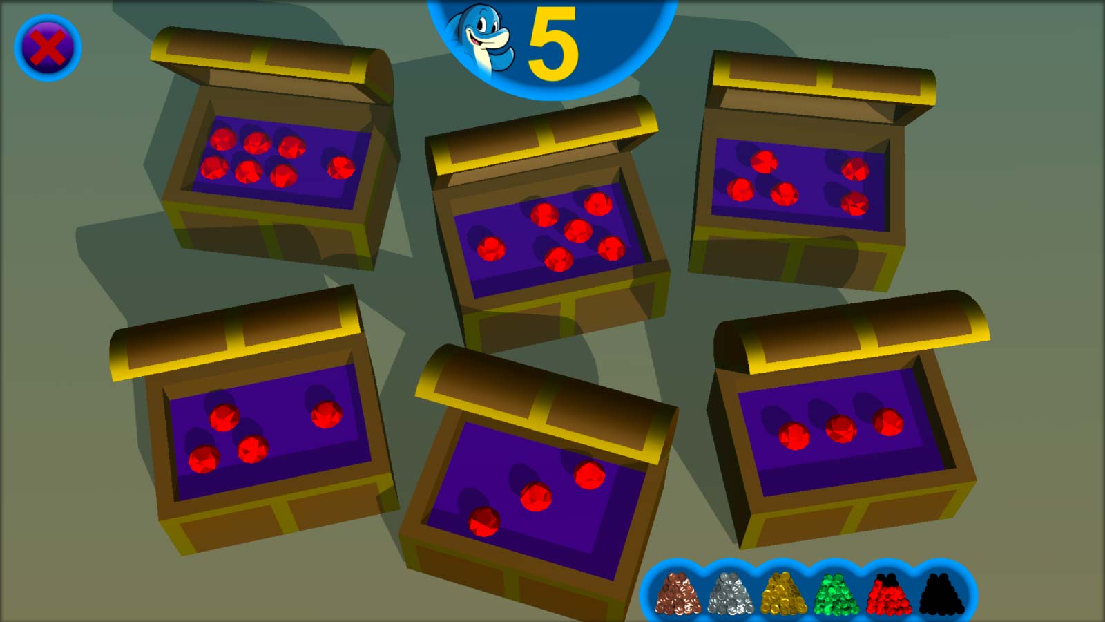 Educational mobile game to teach early math skills: treasure chests with countable patterns of gems